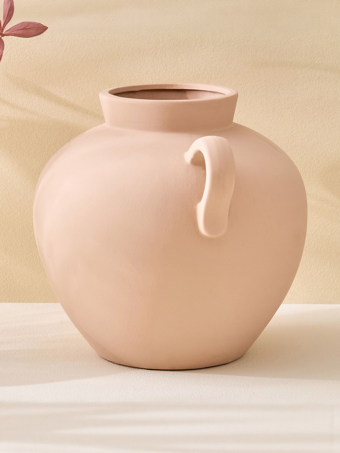 Home Centre Fawn Pottery Brown Ceramic Flower Vase With Handles