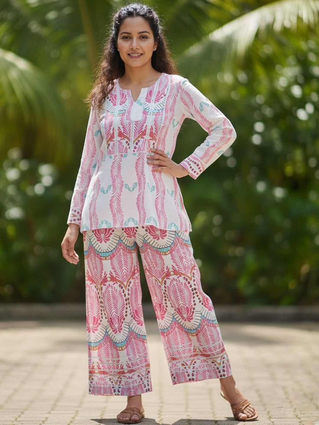 Gopi Prem Women Ethnic Motifs Printed Regular Pure Cotton Kurti with Palazzos