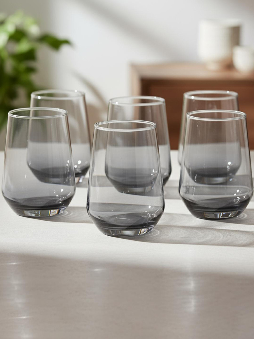 BlackCarrot Transparent & Black 6 Pieces Water Glasses 390ml Each