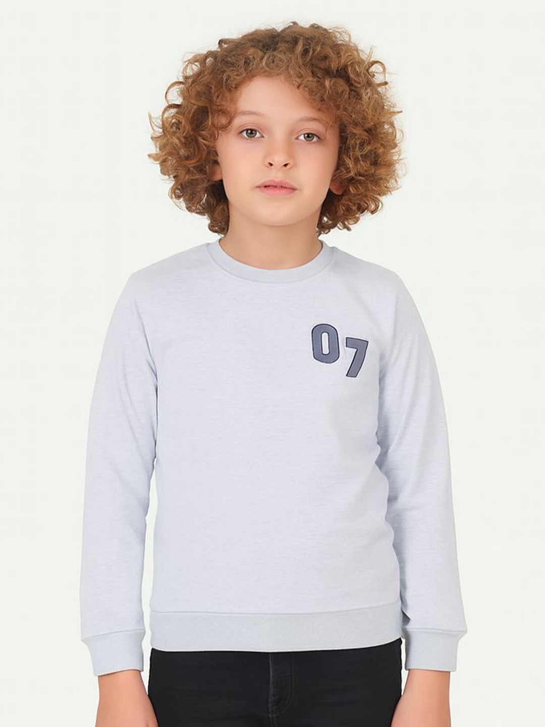 CHILINS Kids Alphanumeric Printed Ribbed Hemline Round Neck Long Sleeves Sweatshirt