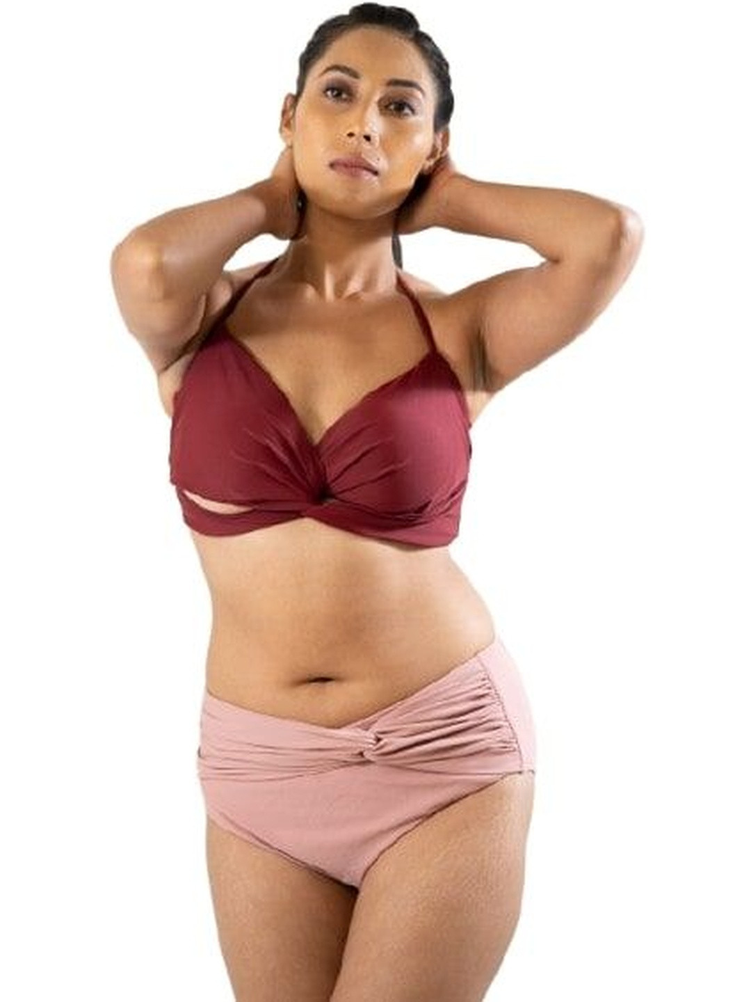 Elzura Halter Neck Medium Coverage Bra & Briefs Swim Bikini Set