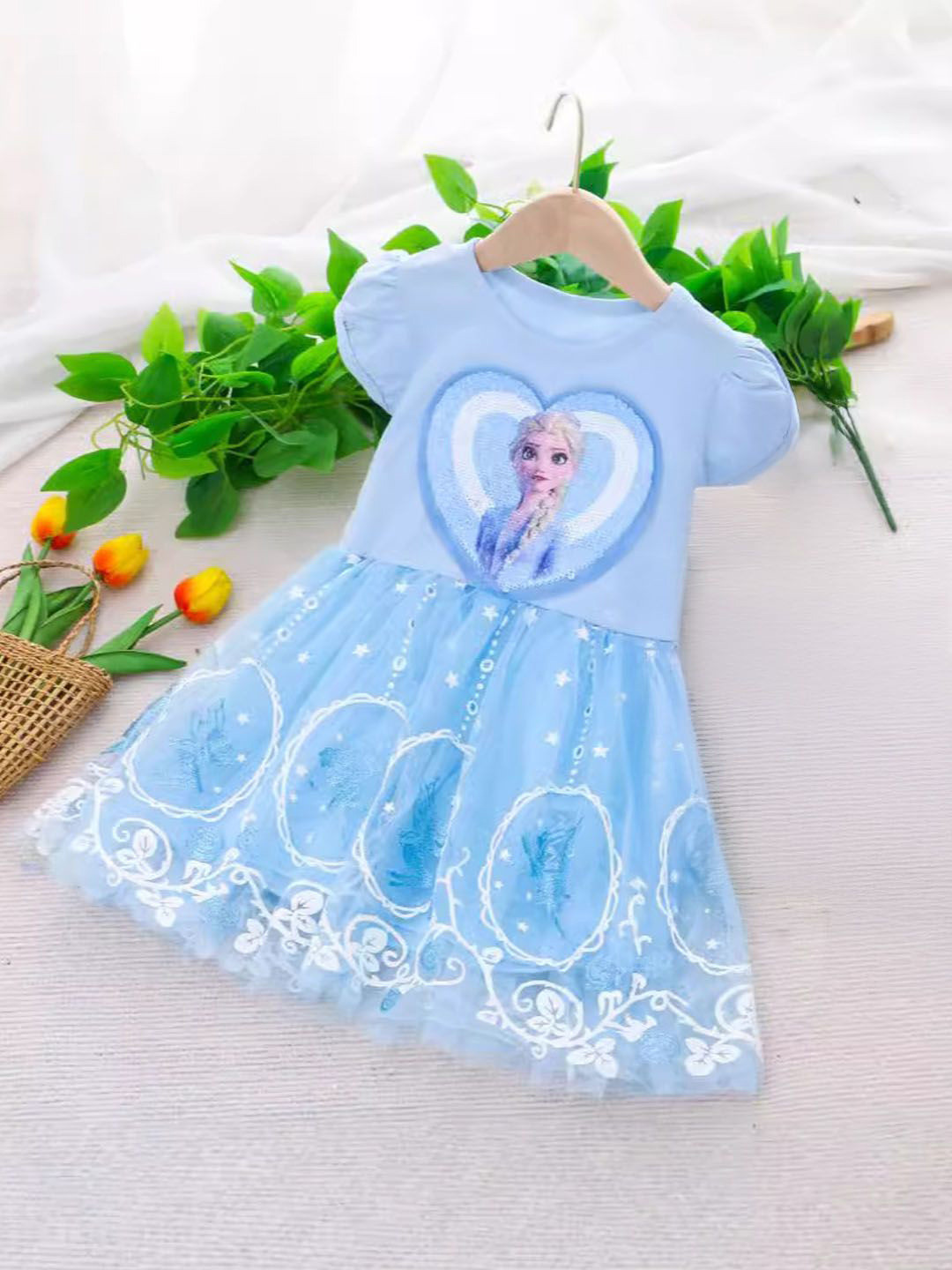 Xsole Girls Frozen Embellished Fit & Flare Mini Dress