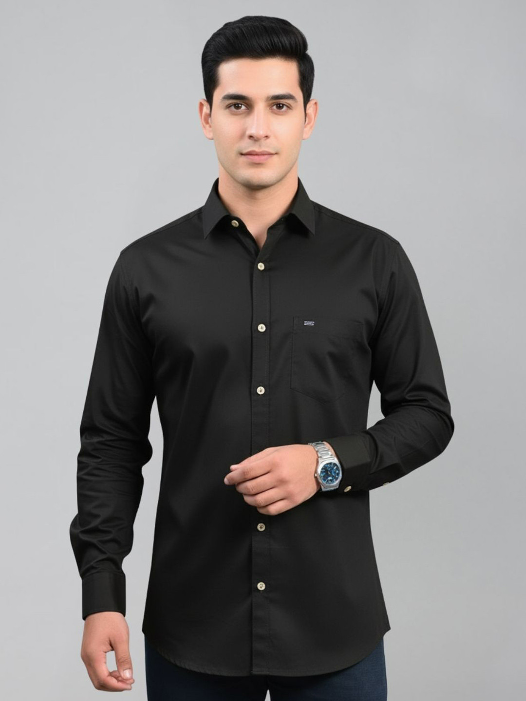 Zee Gold Comfort Fit Spread Collar Twill Weave Cotton Casual Shirt