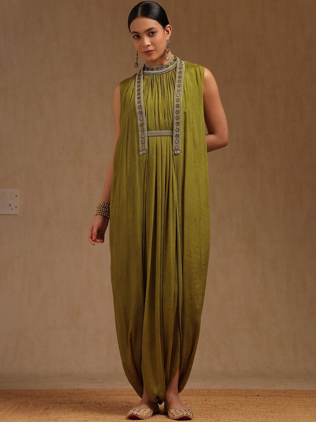 Soch Women Botanical Printed & Beads & Stones Pleated Basic Jumpsuit