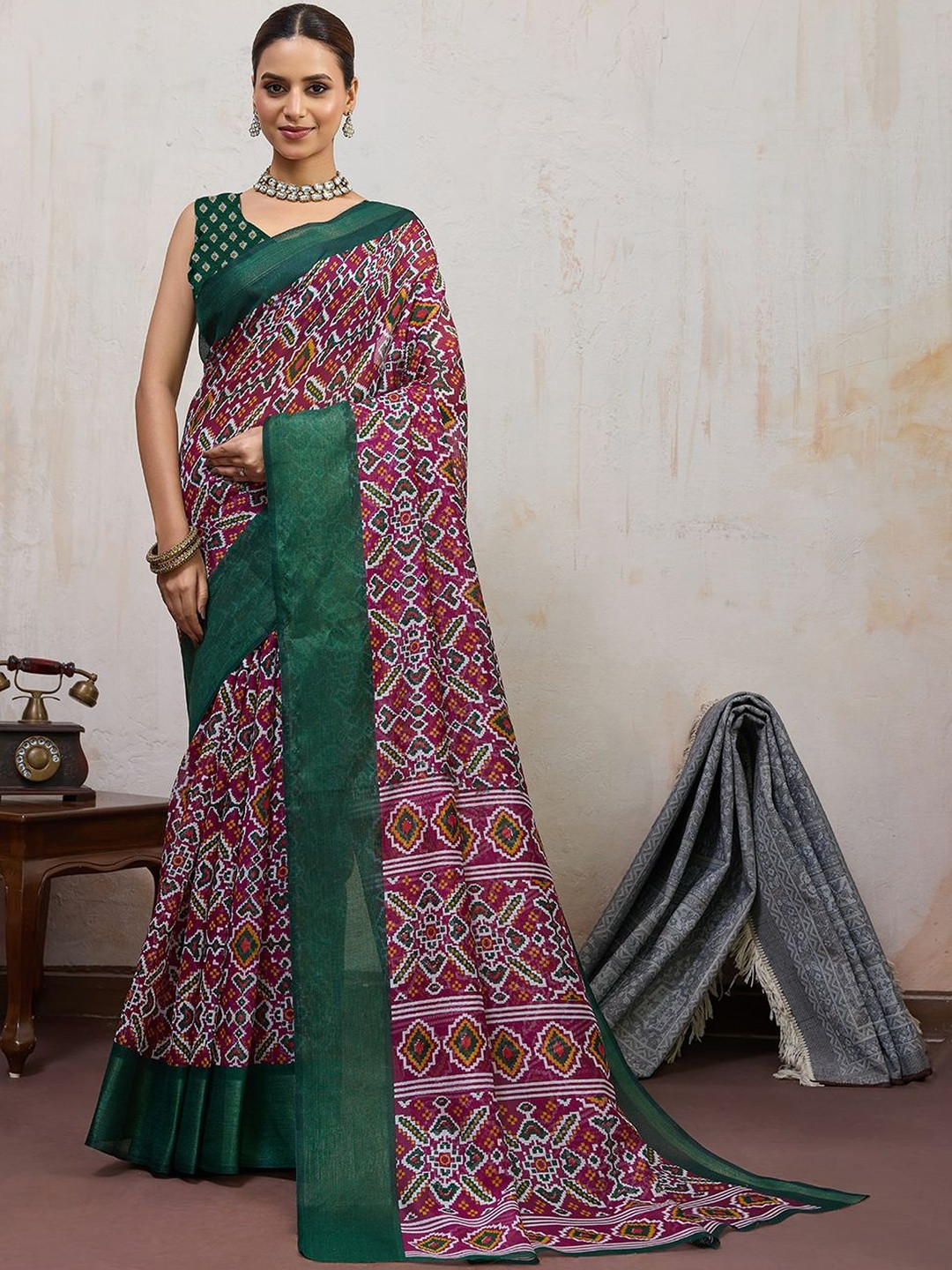 BFM Ethnic Motifs Printed Woven Design Pure Cotton Saree