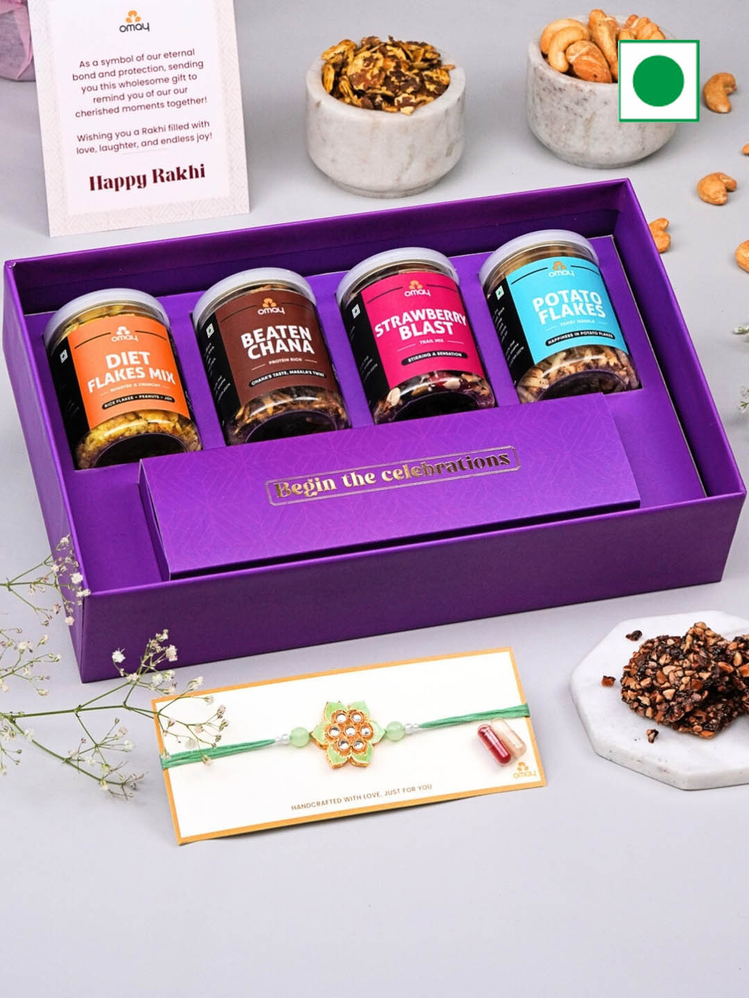 Omay Foods Set Of 1 Rakhi With  Delights Rakhi Gift Box