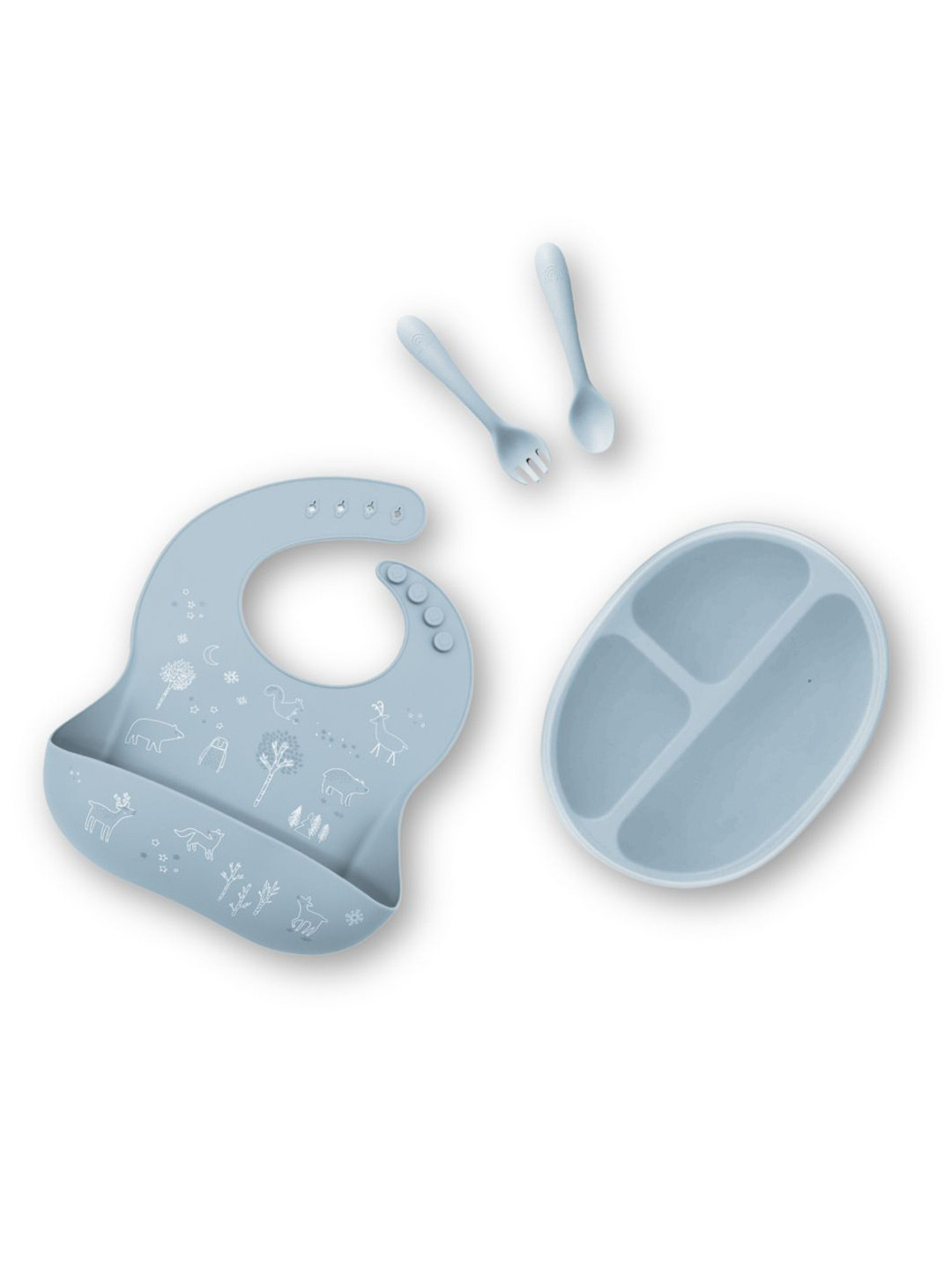 BabyStreet Kids 3 Pieces Dishwasher Safe Silicone All-In-One Feeding Set