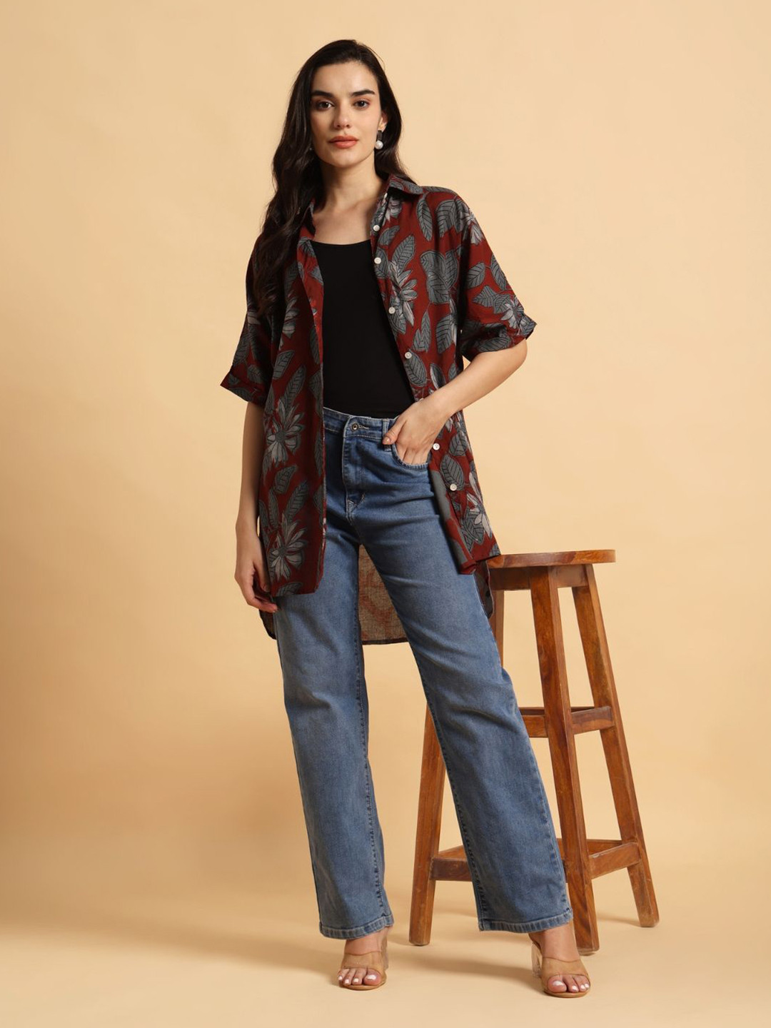 Safeera Women Floral Cotton Relaxed Fit Casual Shirt