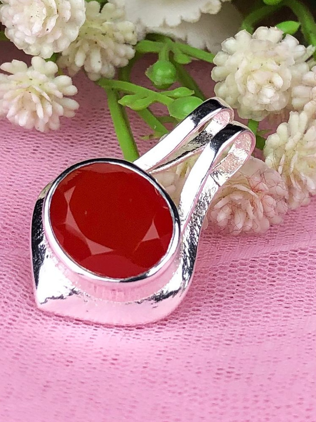 Zhupuk Silver-Plated Carnelian Studded Geometric Pendants