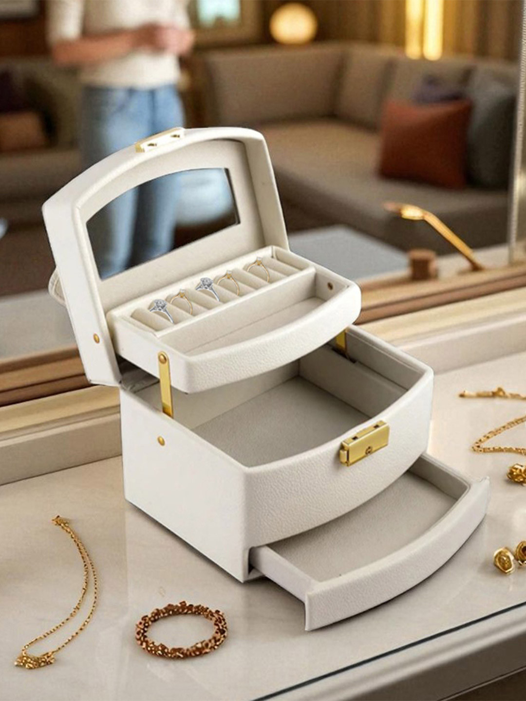 AARVI DECOR STUDIO White Set of 1 Multiple Compartment Jewellery Organisers