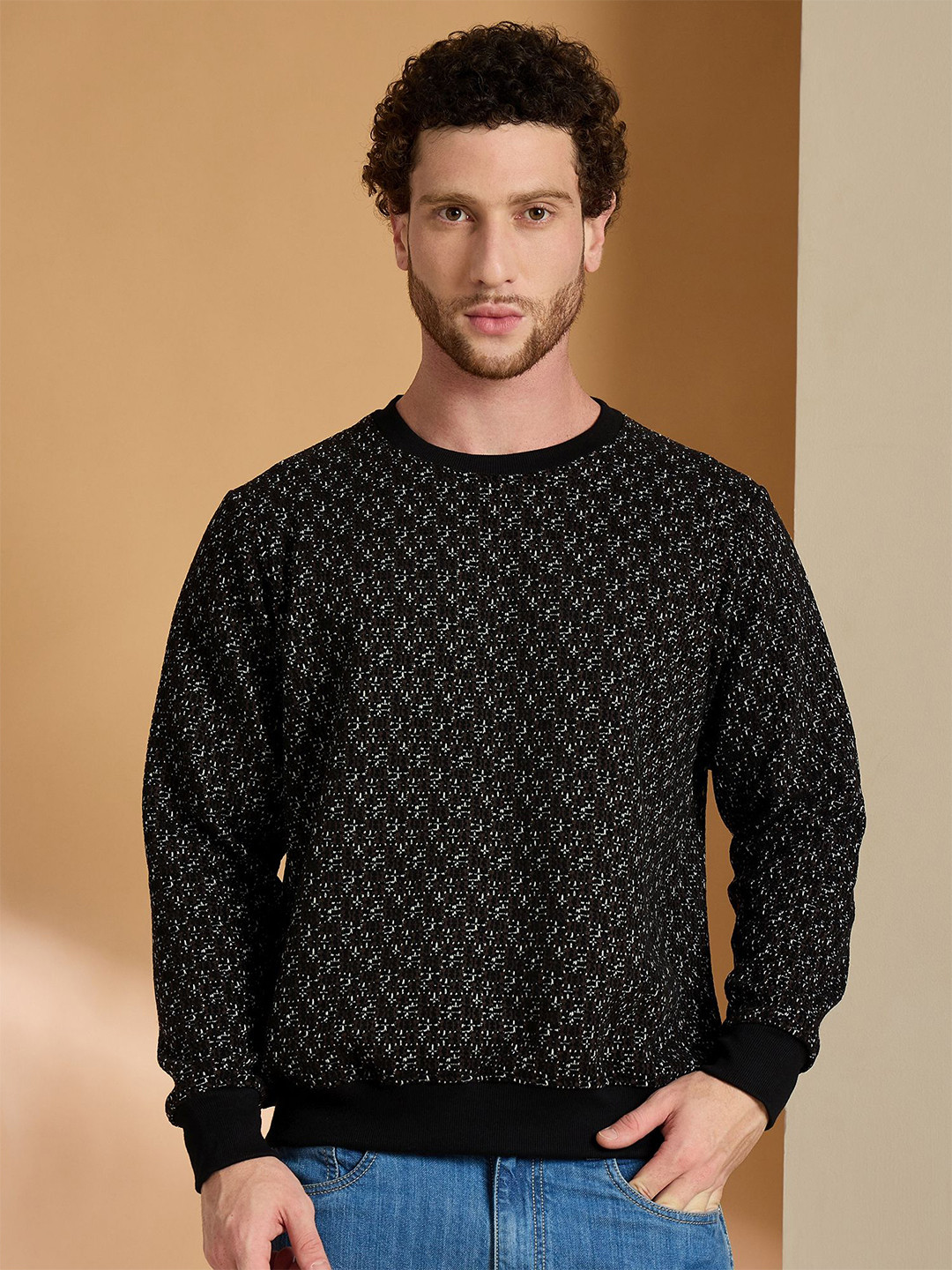 REPRISE Reprise Winter Comfort Collection 2025 Men Textured Round Neck Pullover Sweatshirt