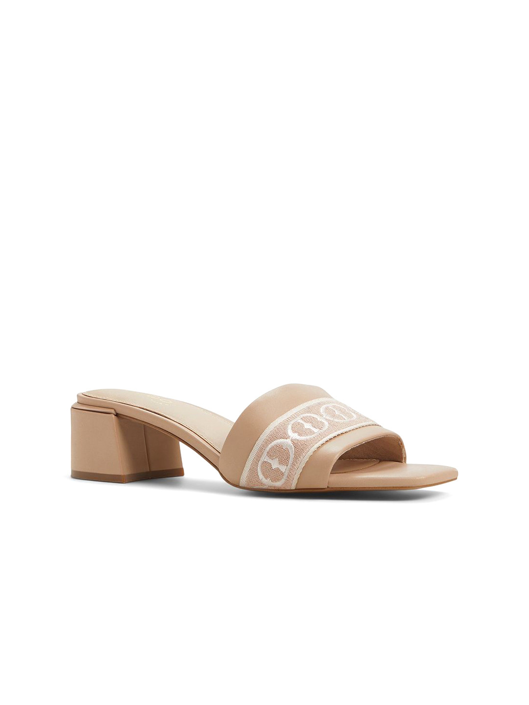 ALDO Open Back Open Toe Textured Leather Block Mules Sandals with Laser Cuts