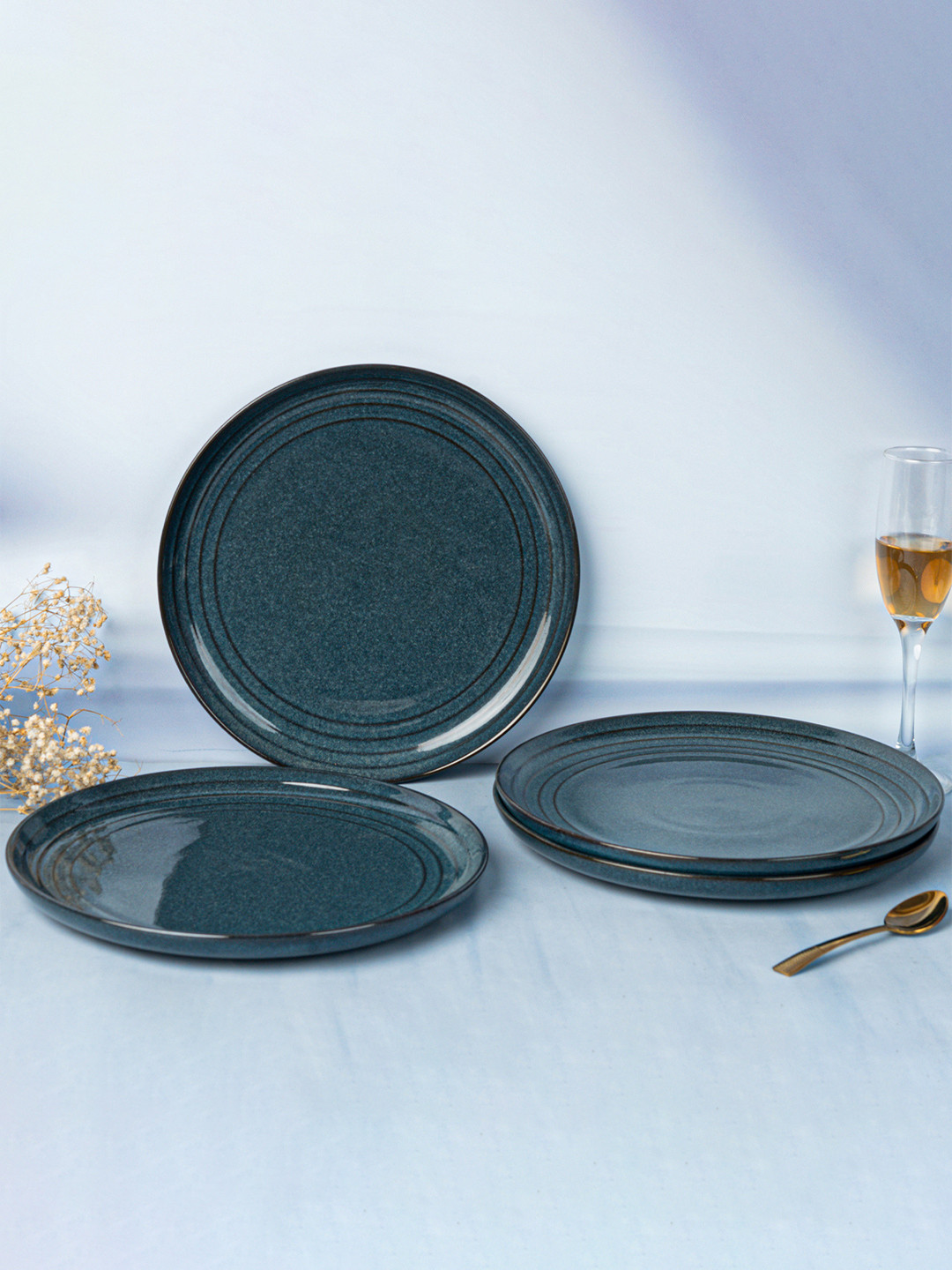 BODHI HOUSE Set of 4 Navy Blue Solid Porcelain Plates