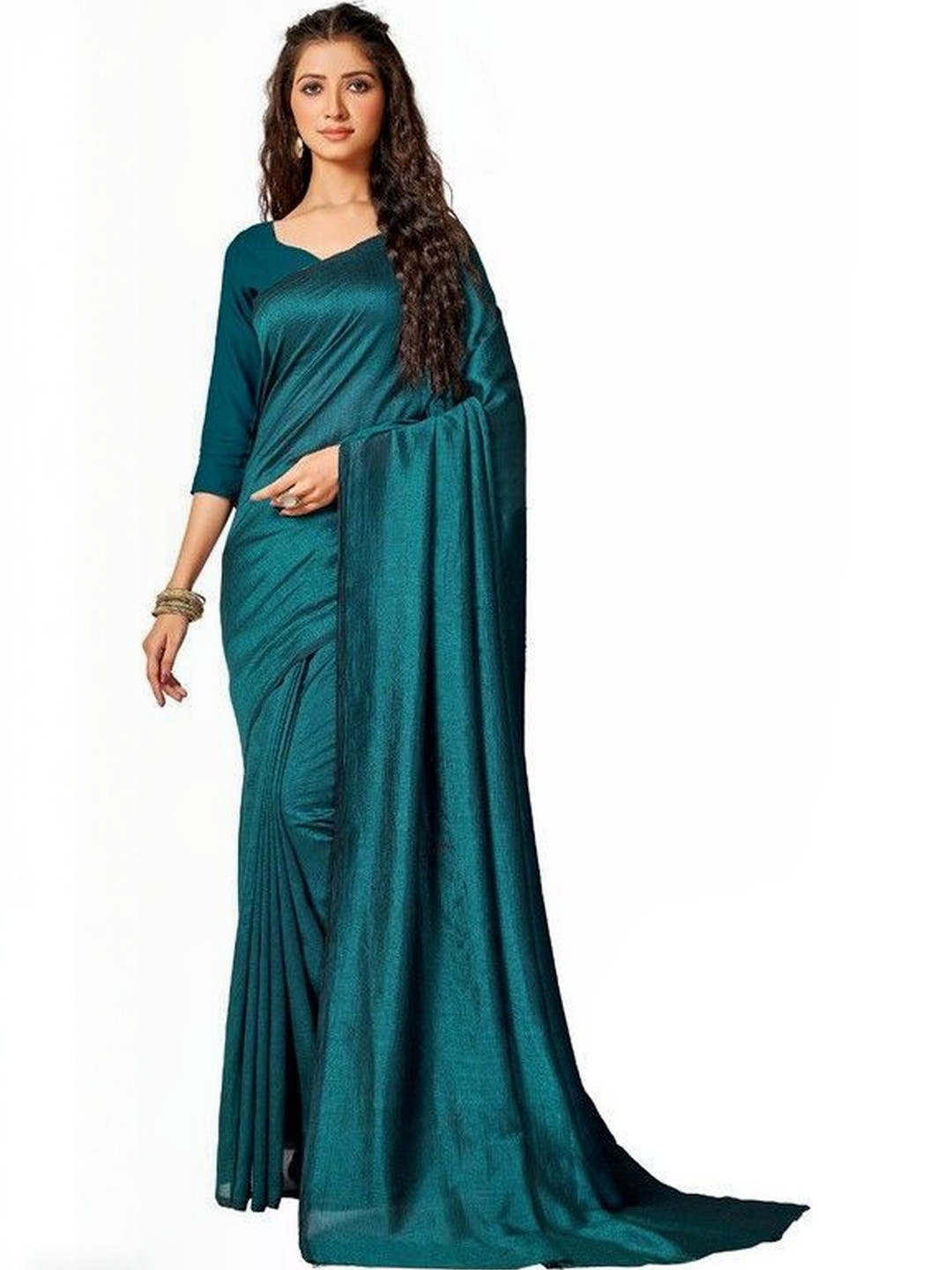 GHAN SALS Solid Saree With Unstitched Blouse