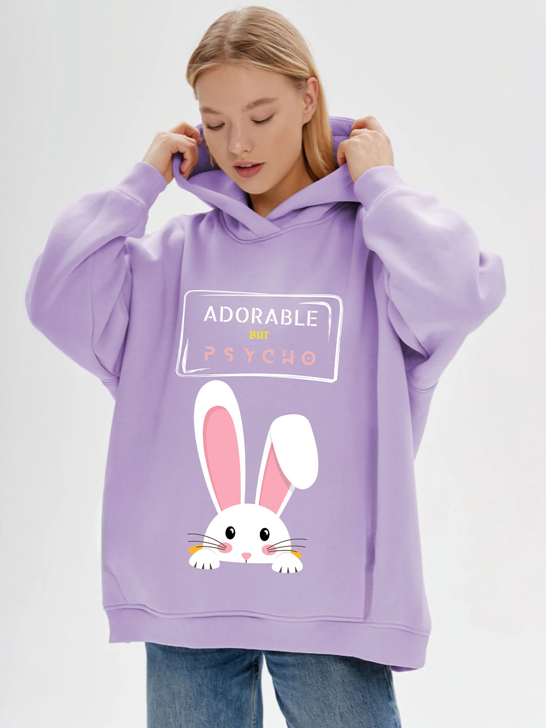 RAYACLOSET Women Oversize Graphic Printed Hoodie Sweatshirt