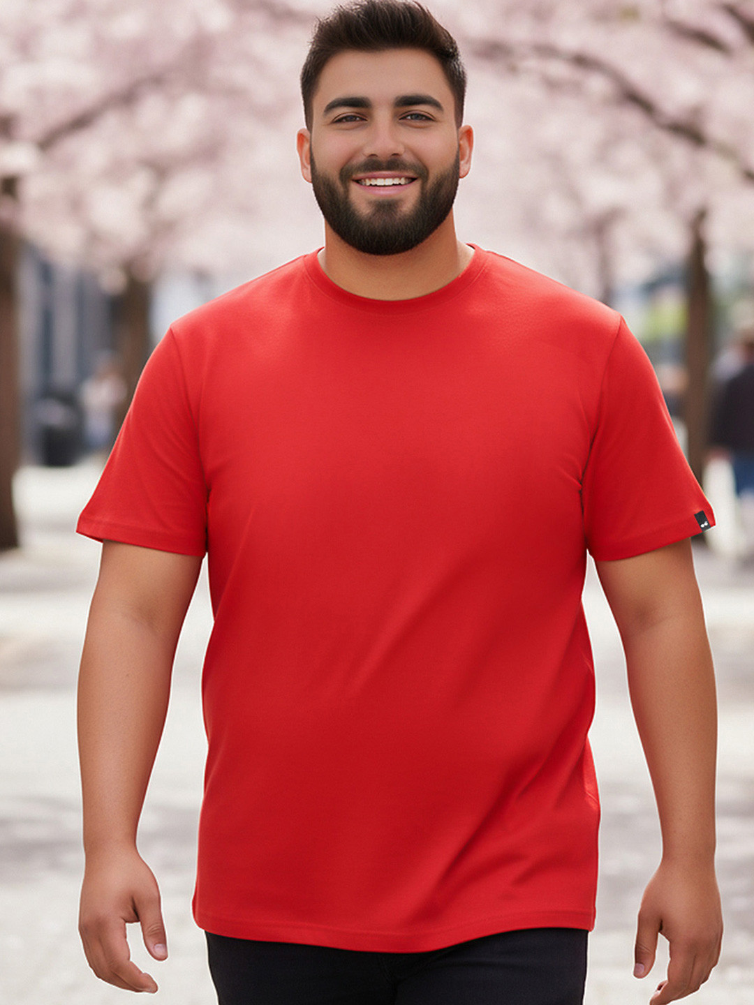 Bewakoof Plus Men Red Cotton  T-Shirt