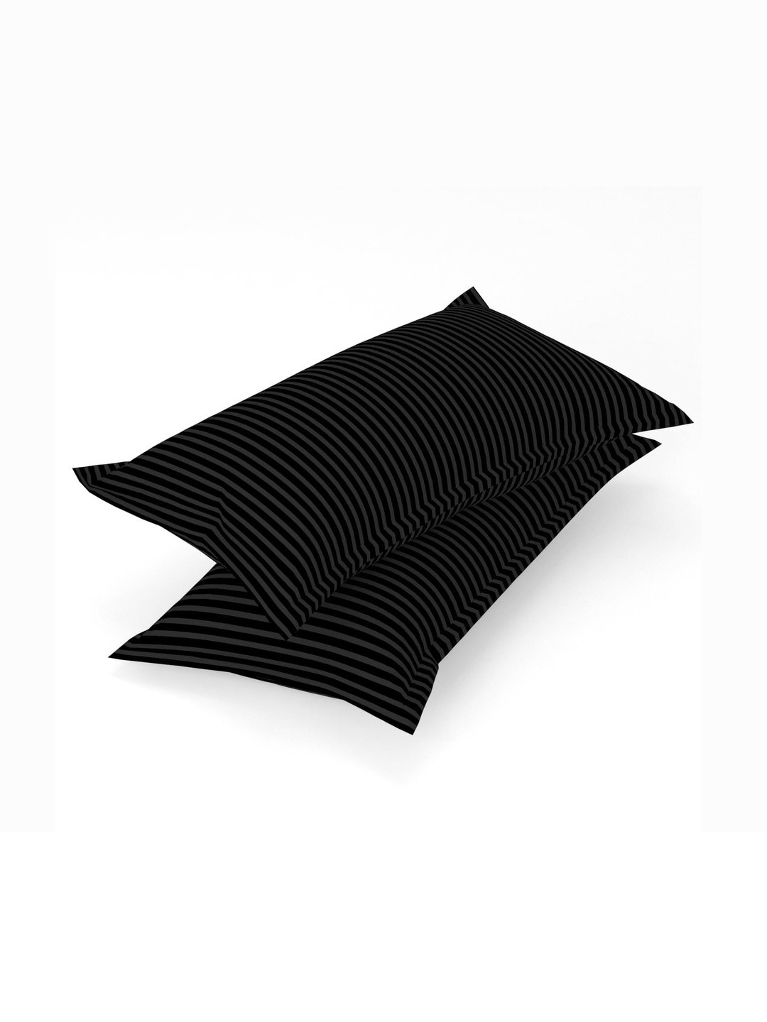 Gharsaaz Black & Grey 2 Pieces Striped Cotton Linen Rectangle Pillow Covers