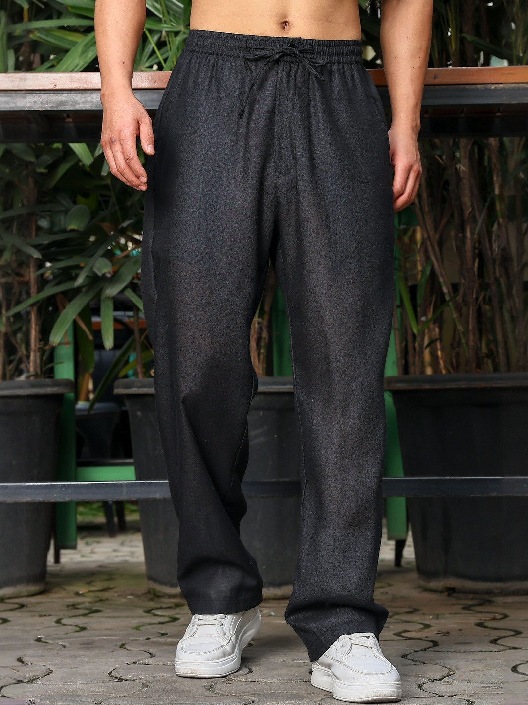 House of Koala Unisex Relaxed Loose Fit Mid-Rise Drawstring Trousers