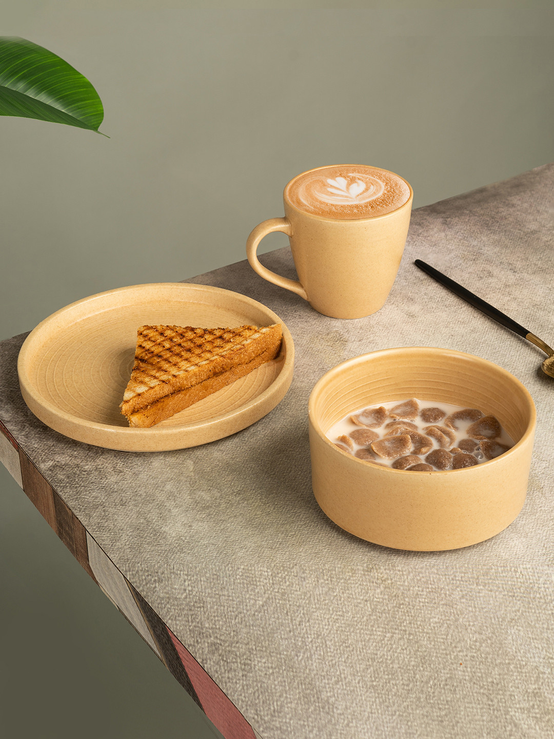 BODHI HOUSE Copper 3 Pieces Ceramic Dishwasher And Microwave Safe Dinner Set