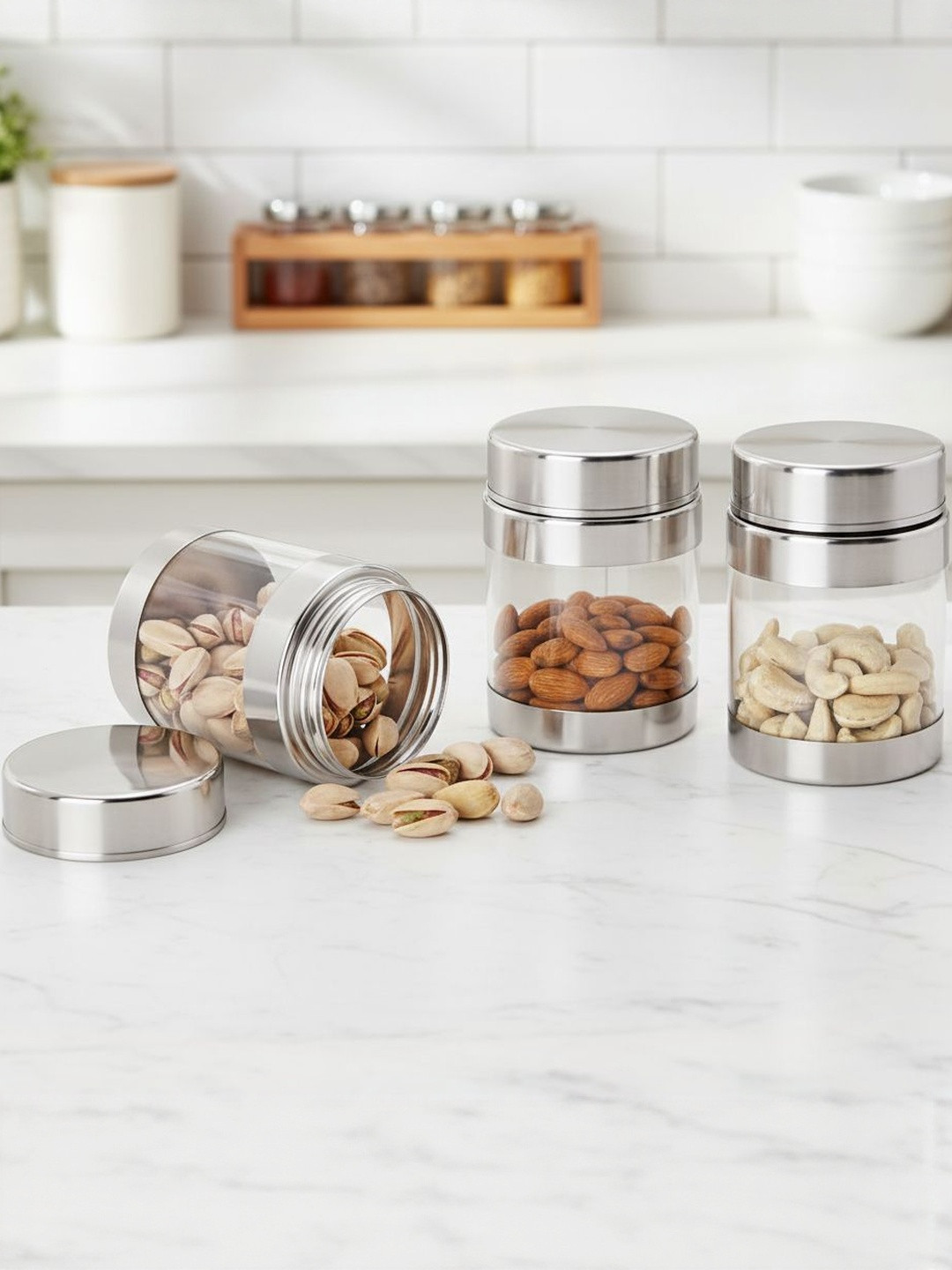 SIZZLE Silver-Toned 3Pieces Stainless Steel Durable Canister Containers