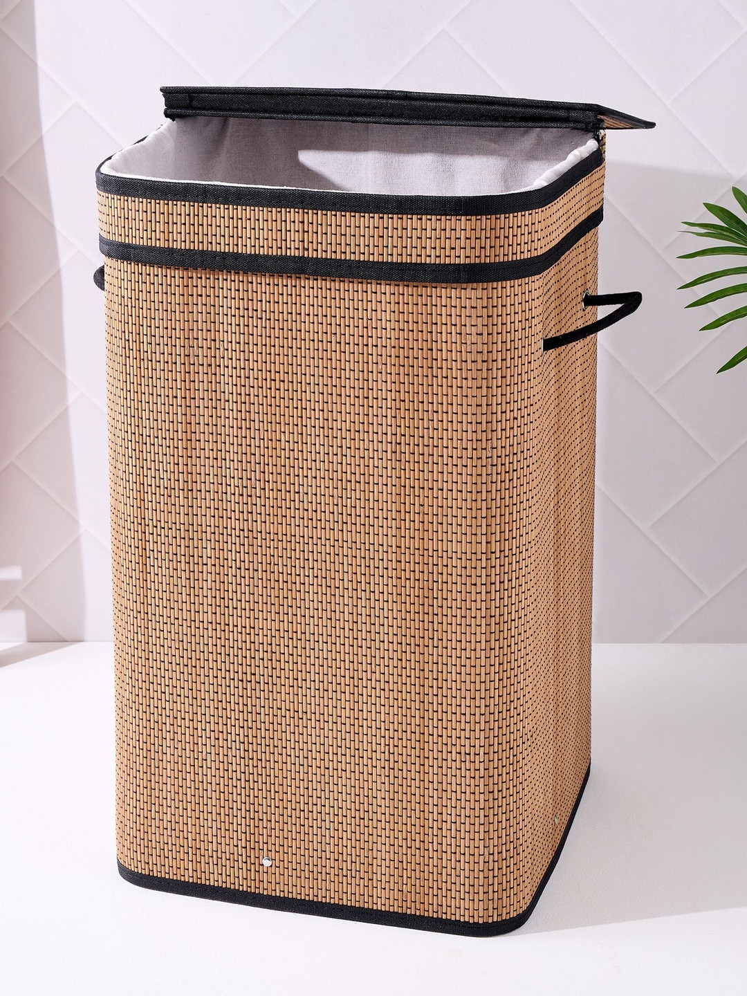 Home Centre Wilton Macy Brown Bamboo Foldable Laundry Hamper With Lid