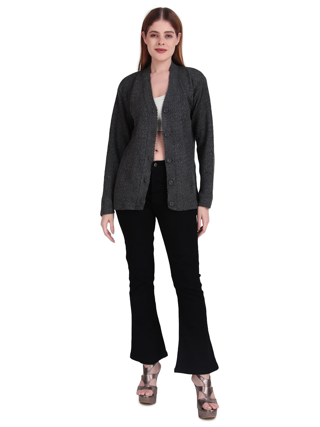 Roadster Women Open Knit Shirt Collar Cashmere Cardigan