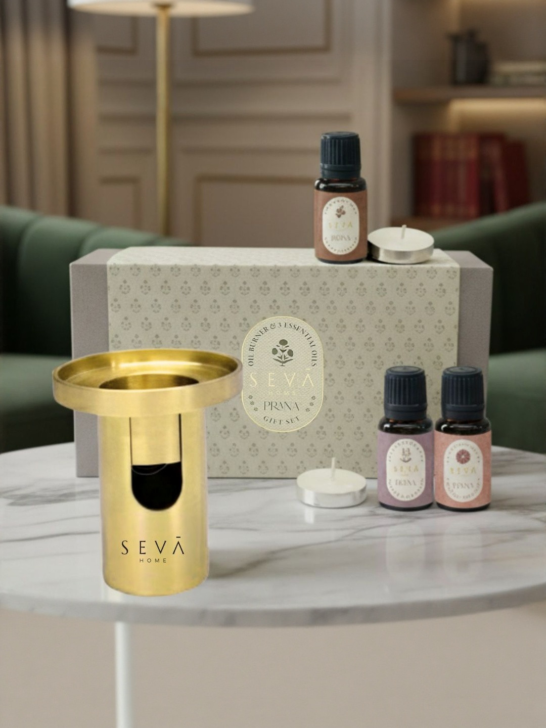 Seva Home Unisex Prana Yellow Brass Aroma Oil Diffusers Gift Set