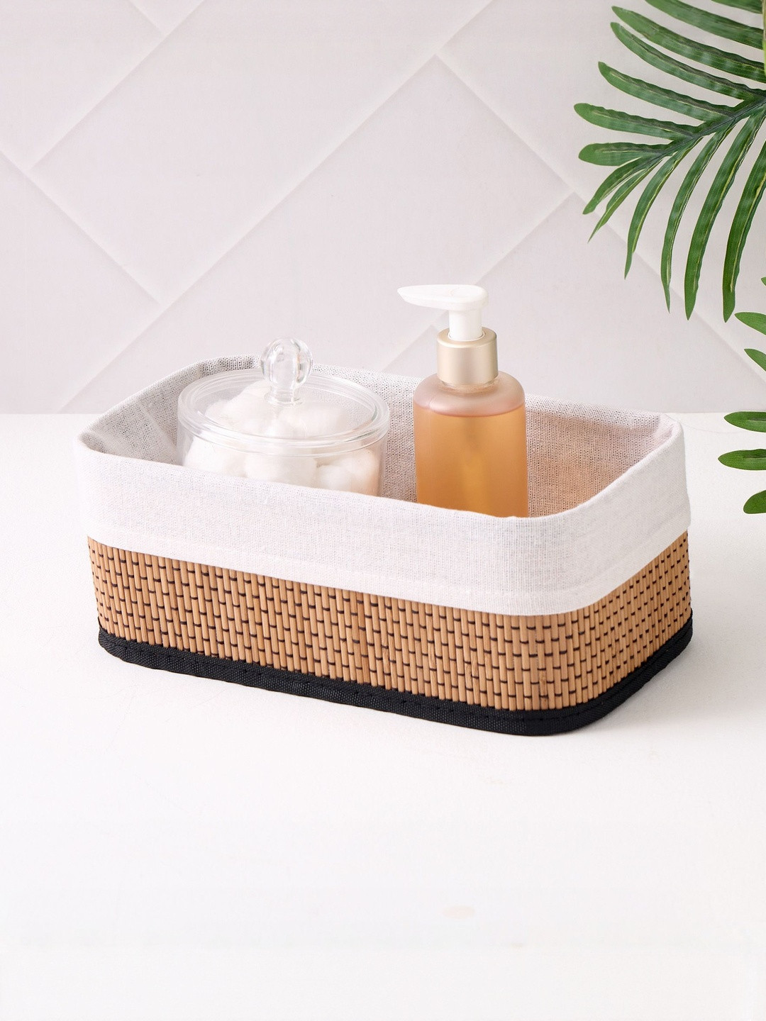 Home Centre Wilton Macy Brown & White Bamboo Collapsible Storage Basket