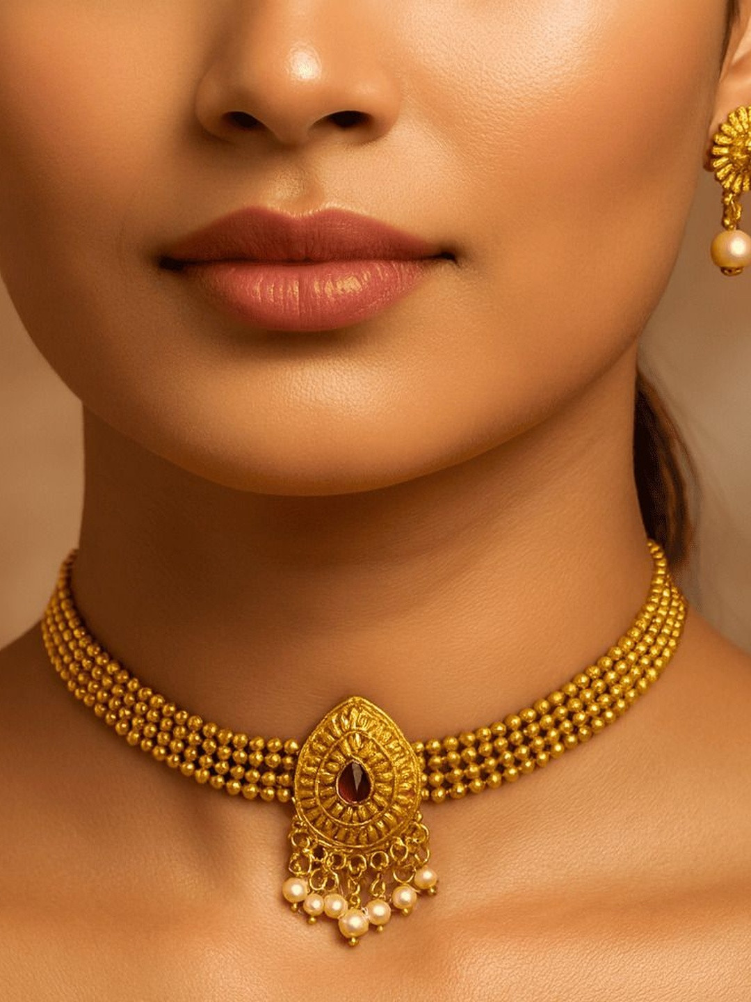 Nui Women Gold Plated Beaded Earrings Jewellery Set