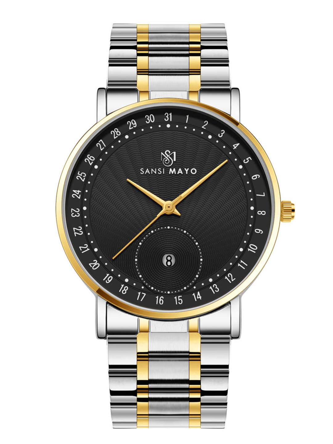 SANSIMAYO Men Textured Dial & Bracelet Style Straps Analogue Watch SM-M-308-TTSG-G-B