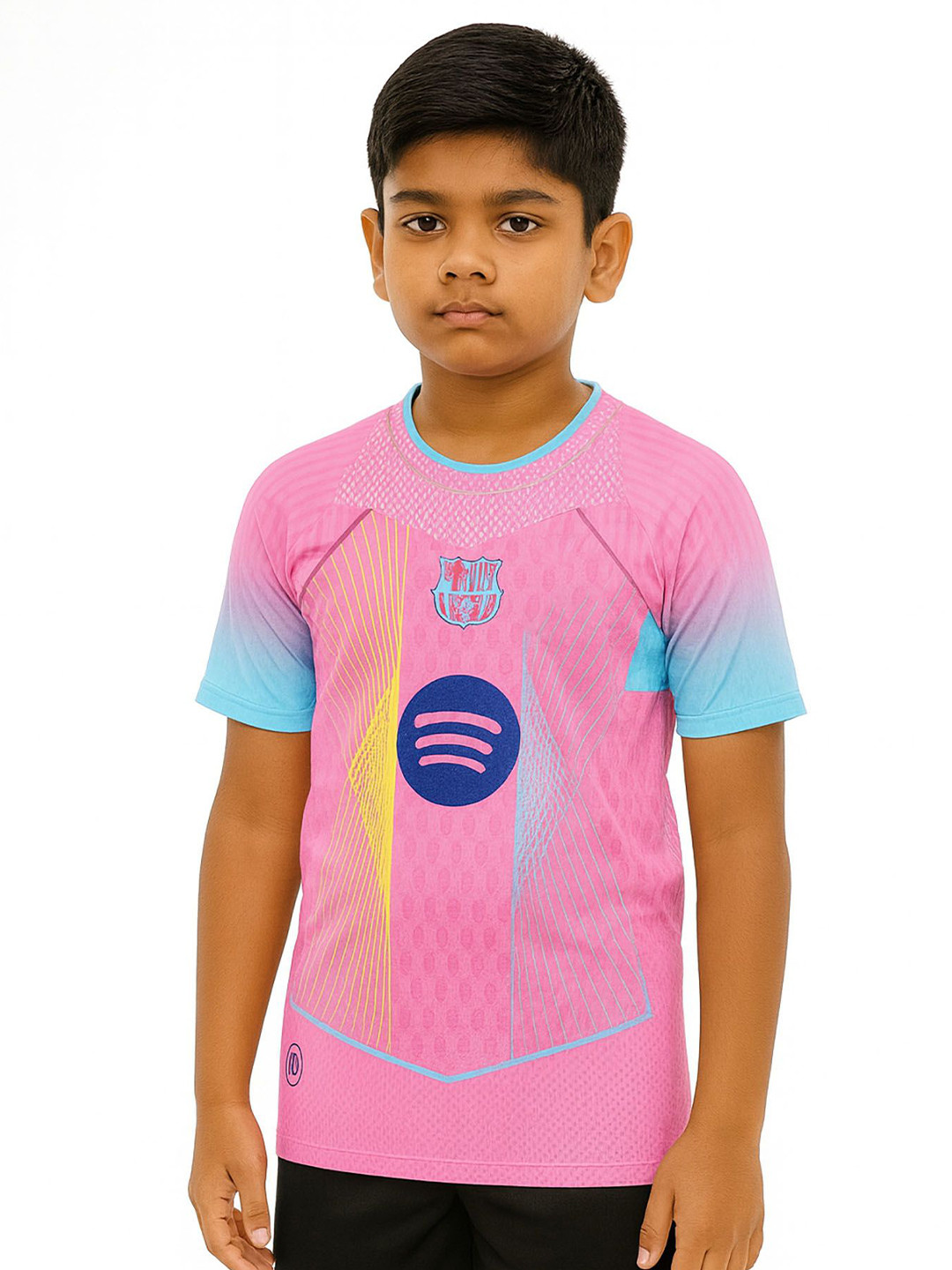 dostitch Boys Pink Polyester Football Jersey Round Neck Short Sleeves T-shirt
