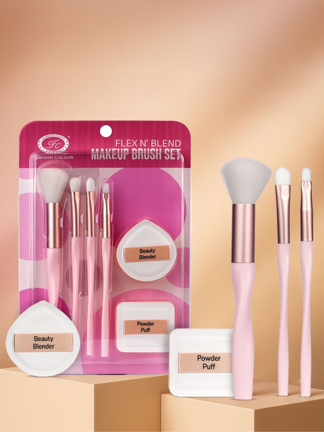 Fashion Colour Set of 6 Flex n Blend Makeup Brush & Puffs Set - MBS-03