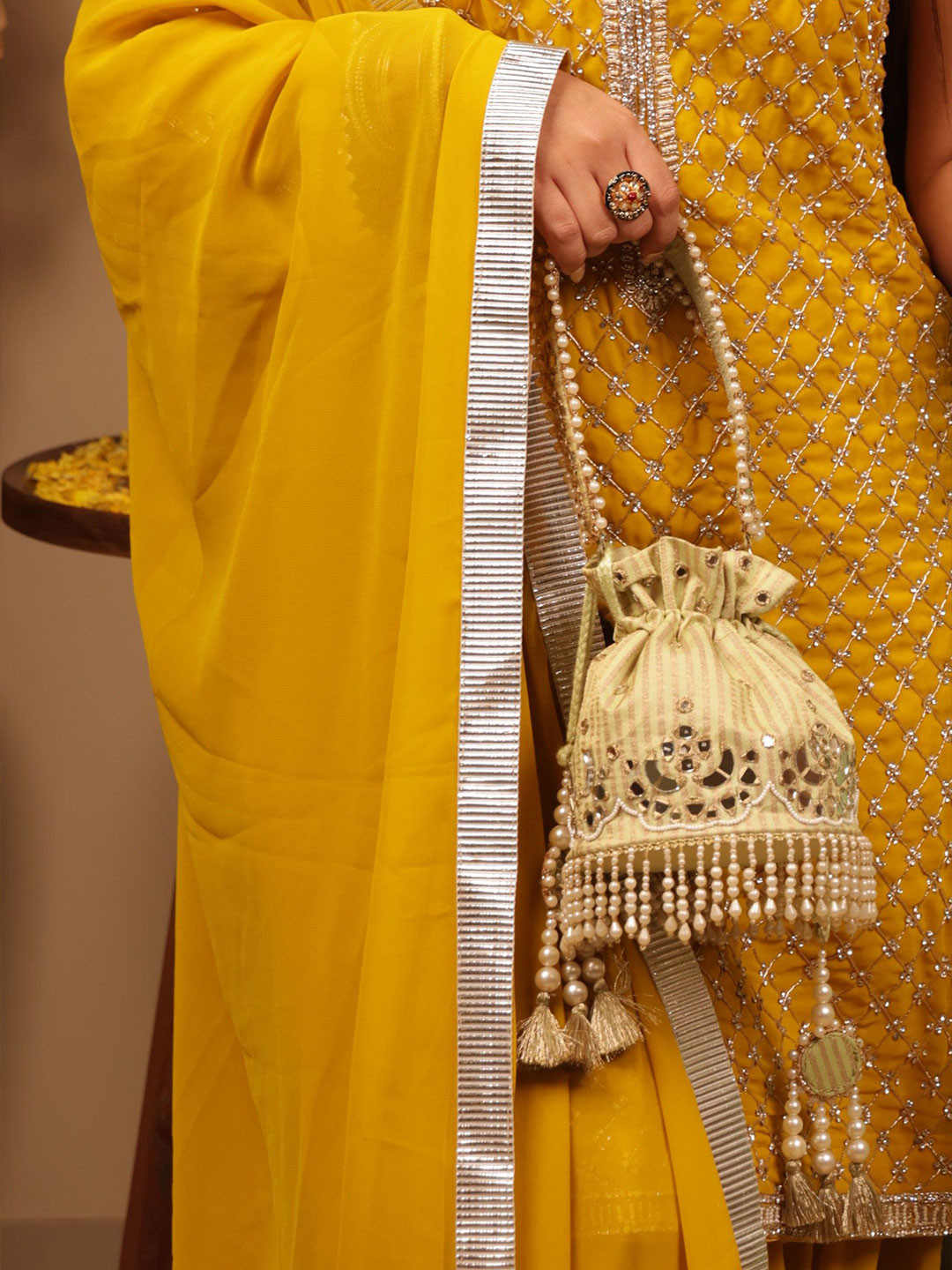 Suave Bags Women Embellished Structured Potli Wrist Loop Clutches