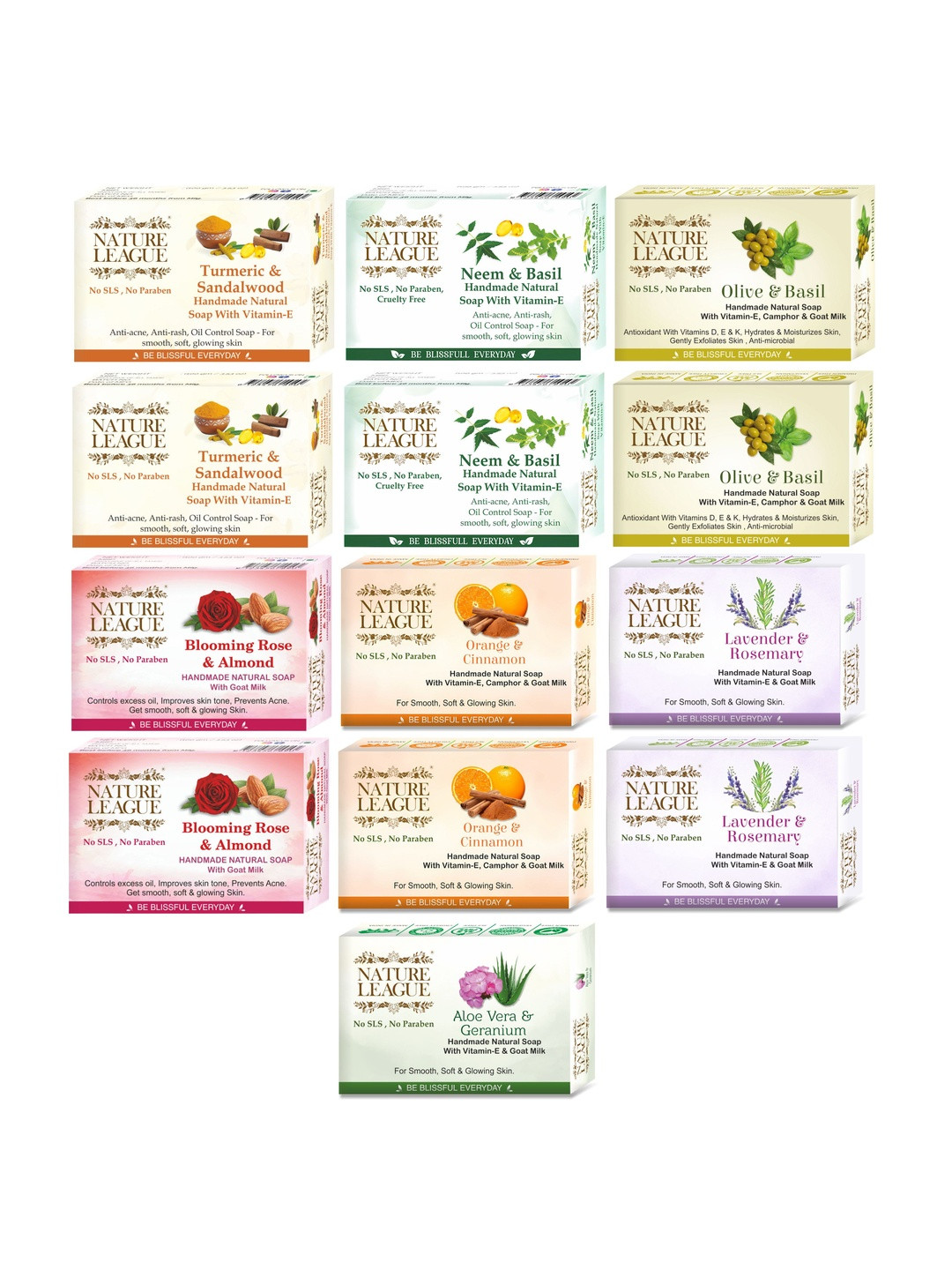 NATURE LEAGUE Set Of 13 Natural Skin Nourishing Soap- 100 g Each