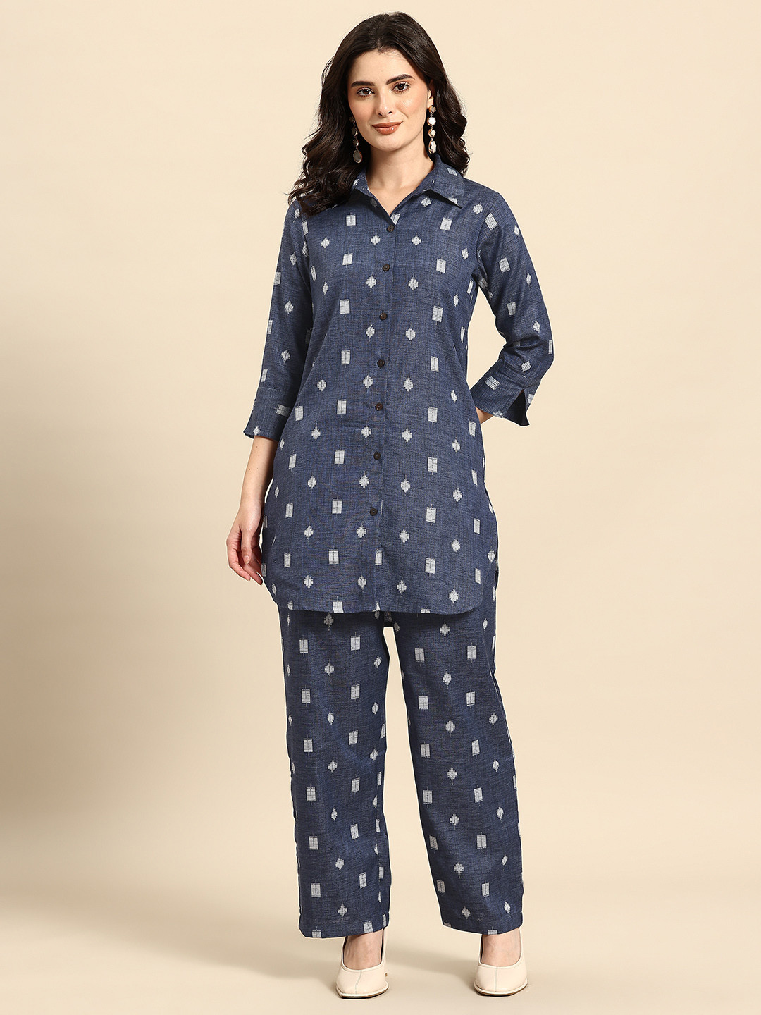 A&K Geometric Self Design Lurex Detail Pure Cotton Co-Ords