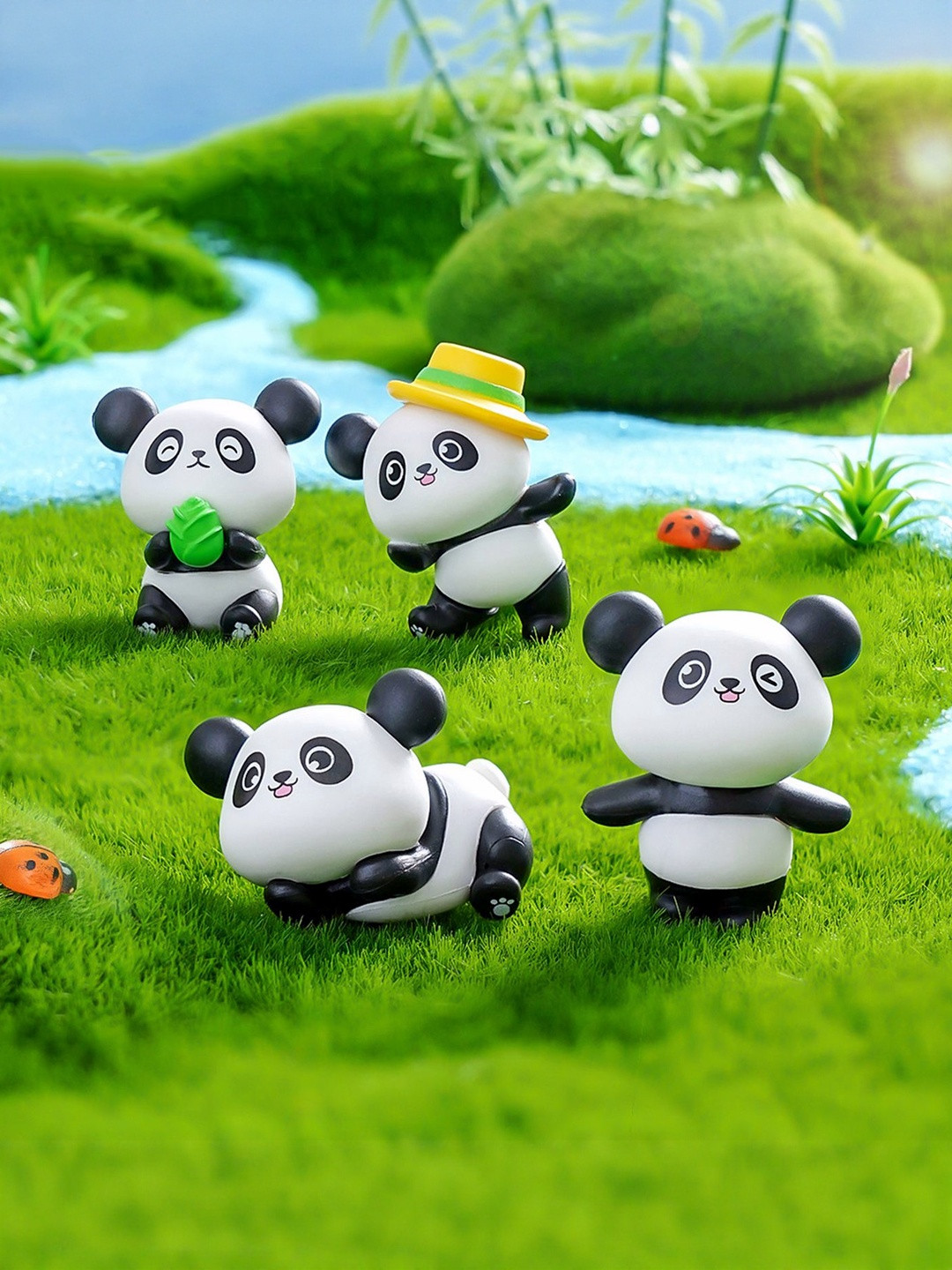 Gopalvilla White 4 Pieces Cake Topper Cute Panda Figurine Showpieces