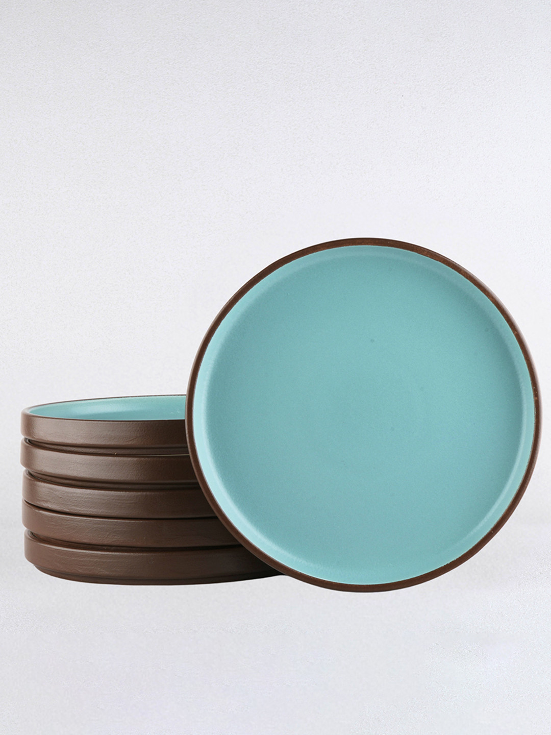 BlackCarrot Blue & Brown 6 Pieces Dishwasher and Microwave Safe Ceramic Dinner Plates