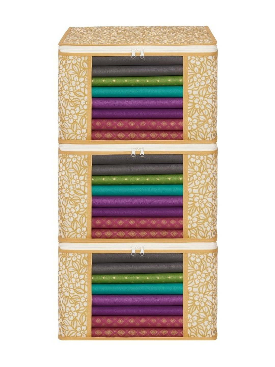 INNWYN White & Beige 3 Pieces Printed Crack Resistant PVC Multi-Utility Organisers