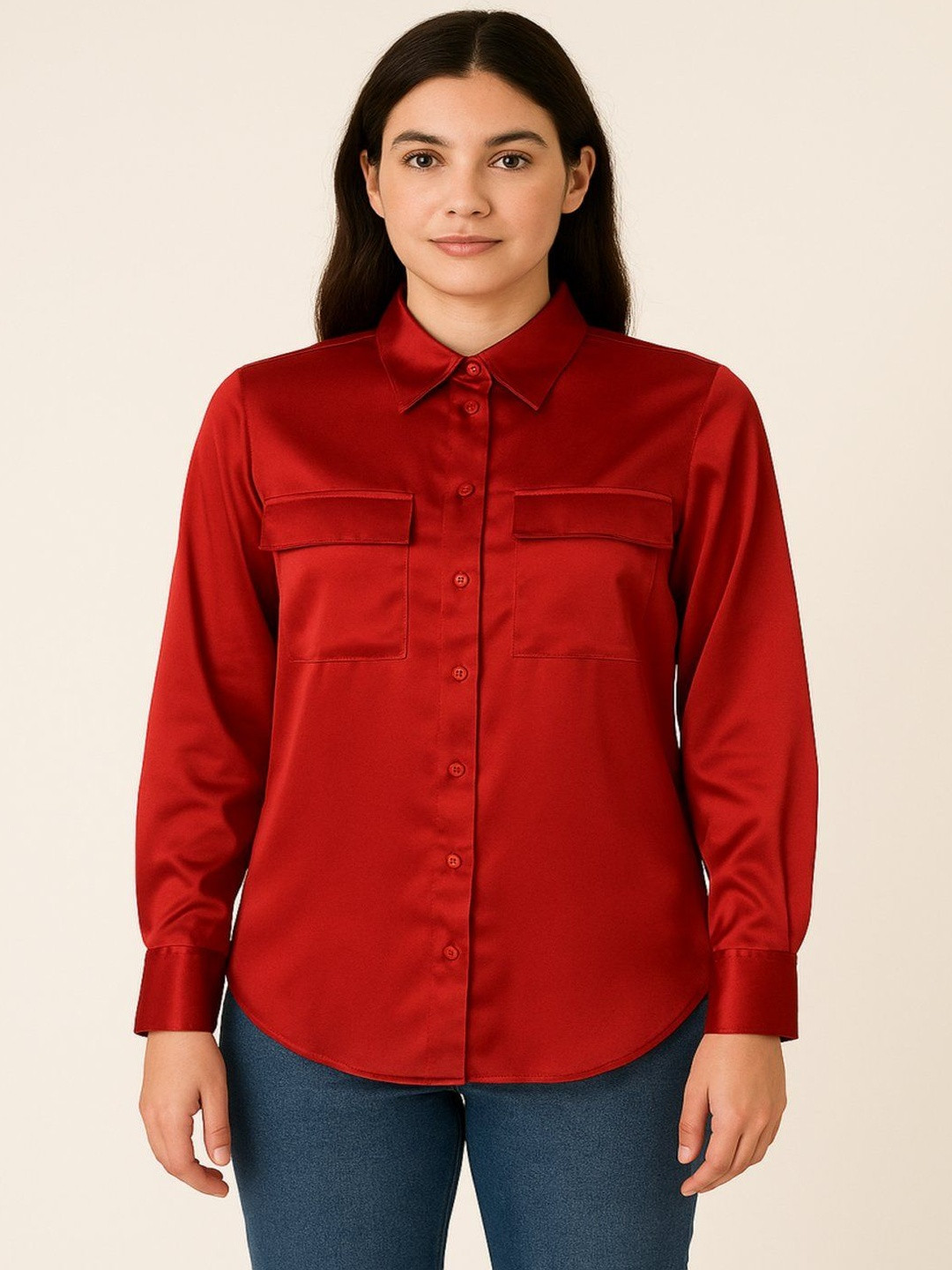 LA CHIC PICK Women Full Sleeves Relaxed Fit Satin Shirt