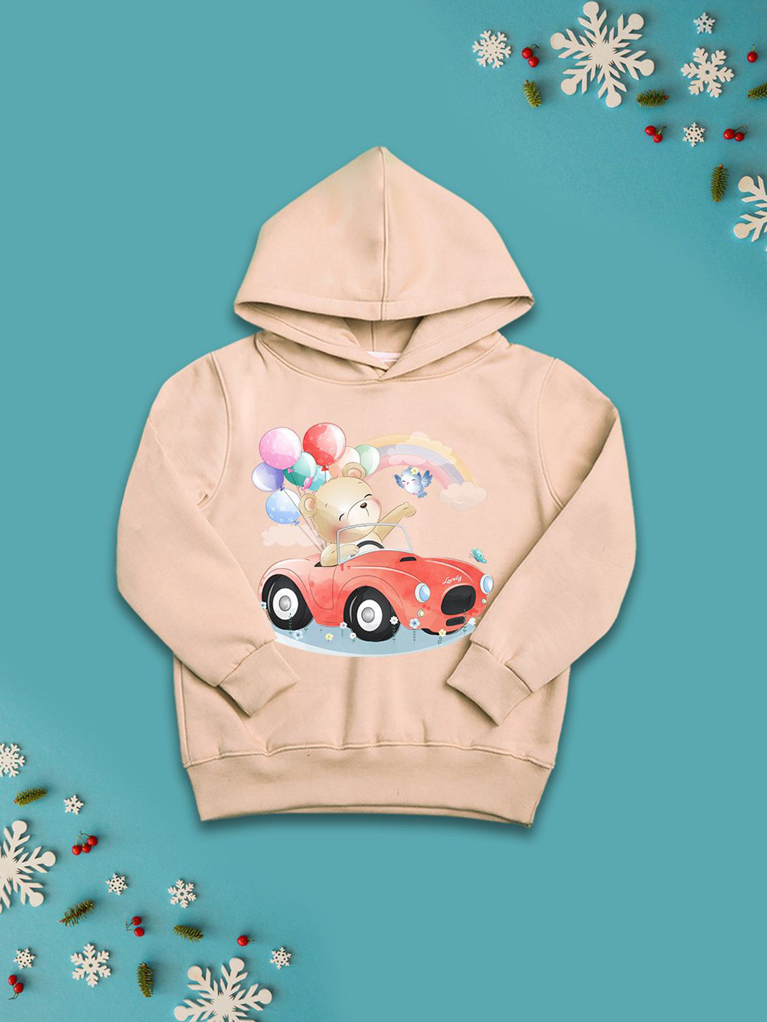 NUSYL Girls Driving Teddy Printed Hooded Sweatshirt