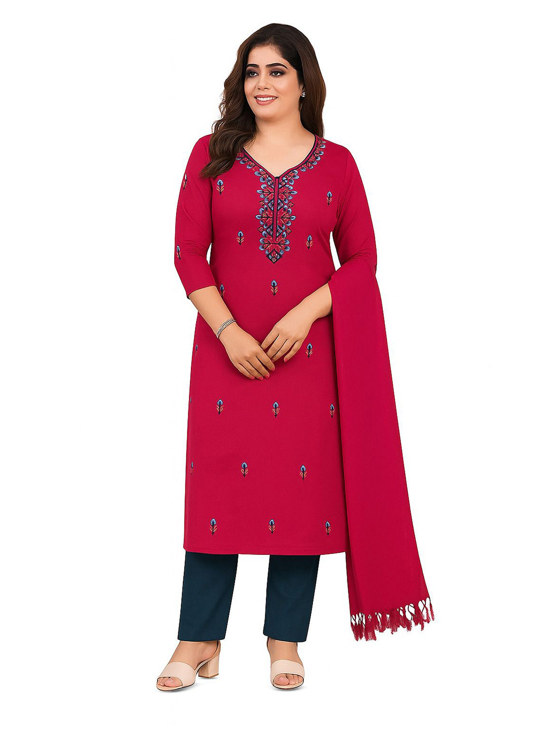 Vrinde Woolen Embroidered  Salwar Suit Stole Material
