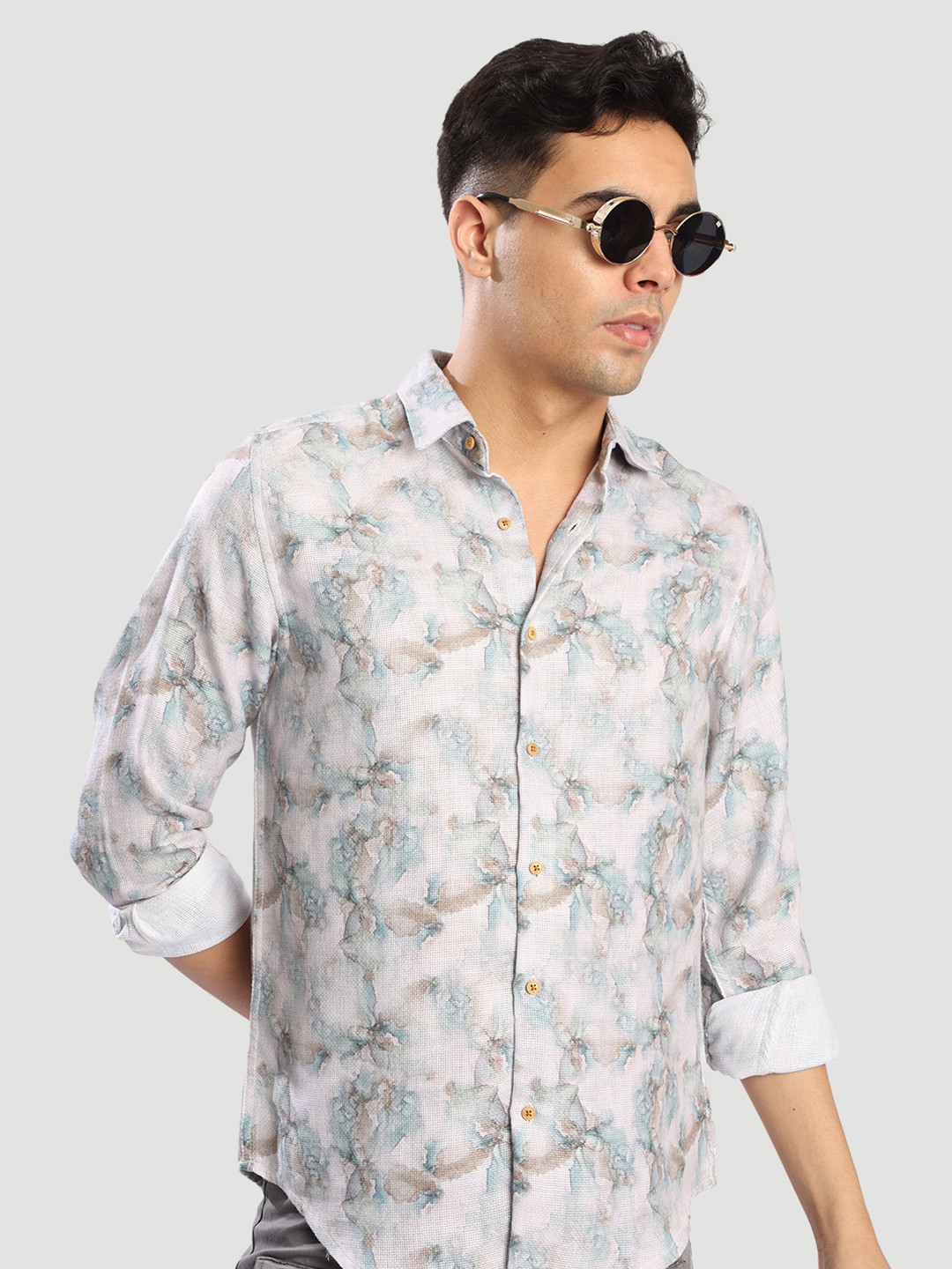 Bene Kleed Mens Printed Textured Regular Fit Casual Shirt
