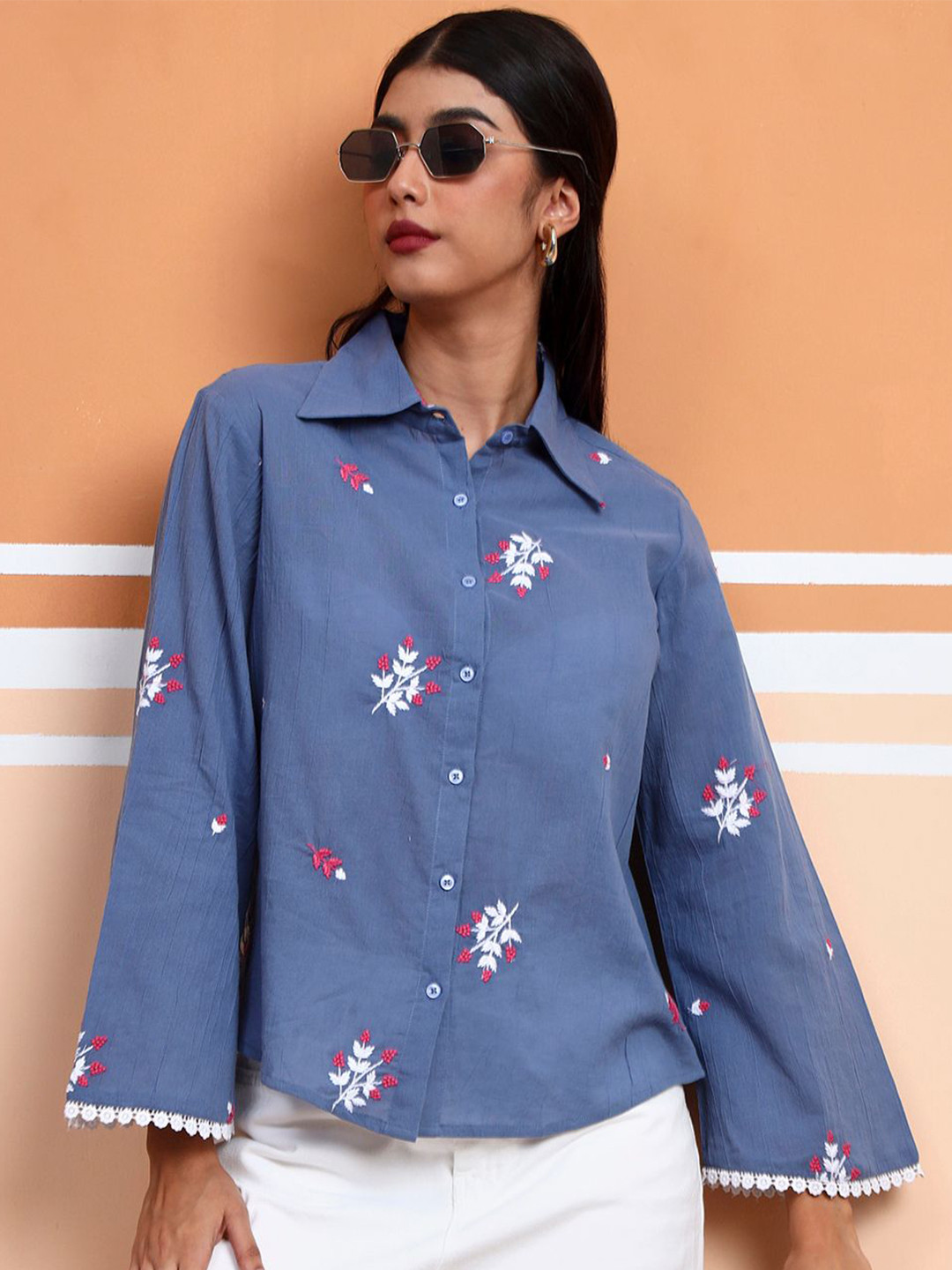 FITHUB Women Modern Floral Casual Shirt