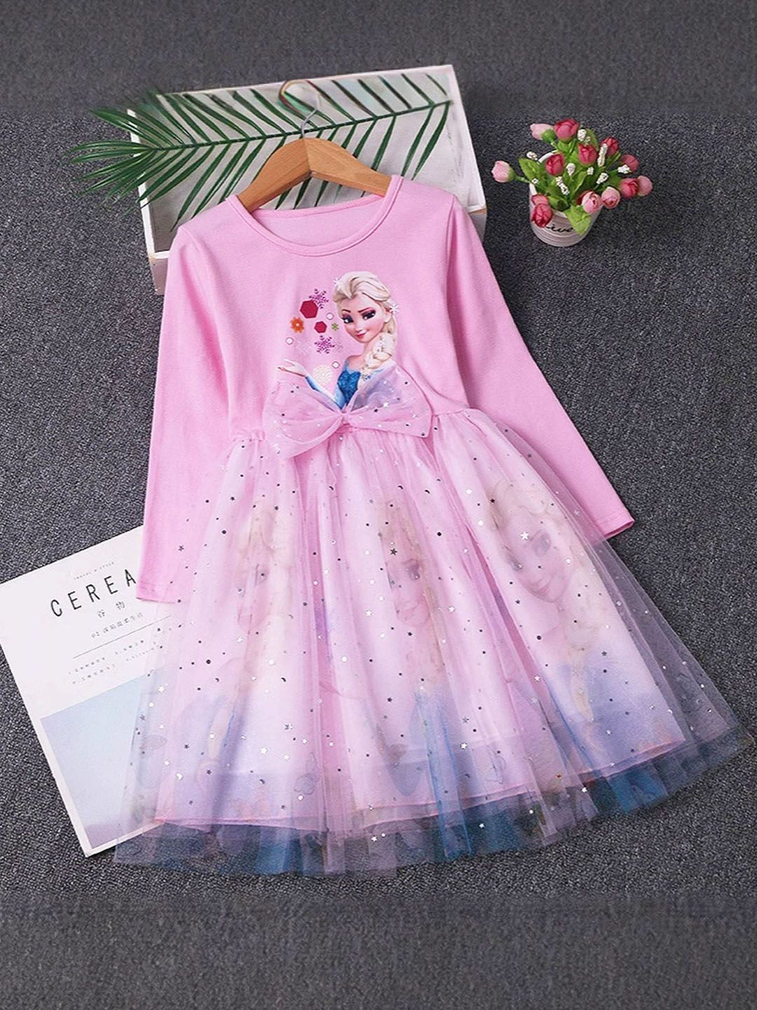 Xsole Girls Elsa Printed Embellished Tulle Fit & Flare Midi Dress