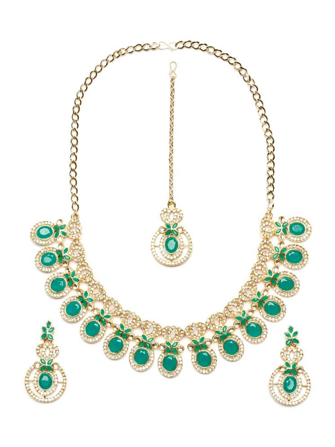 Kulin Elegant Gold-Plated Necklace Set with Earrings and Maang Tikka