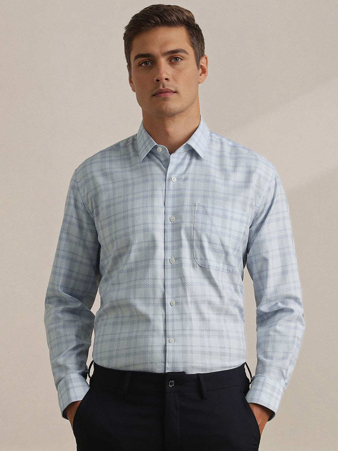 Luxure by Louis Philippe Windowpane Checks Checked Pure Cotton Long Sleeves Formal Shirt