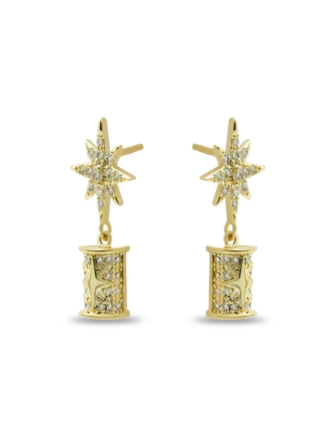 THE OPAL JEWELS Gold-Plated Cubic Zirconia Studded Chunky Star Shaped Drop Earrings