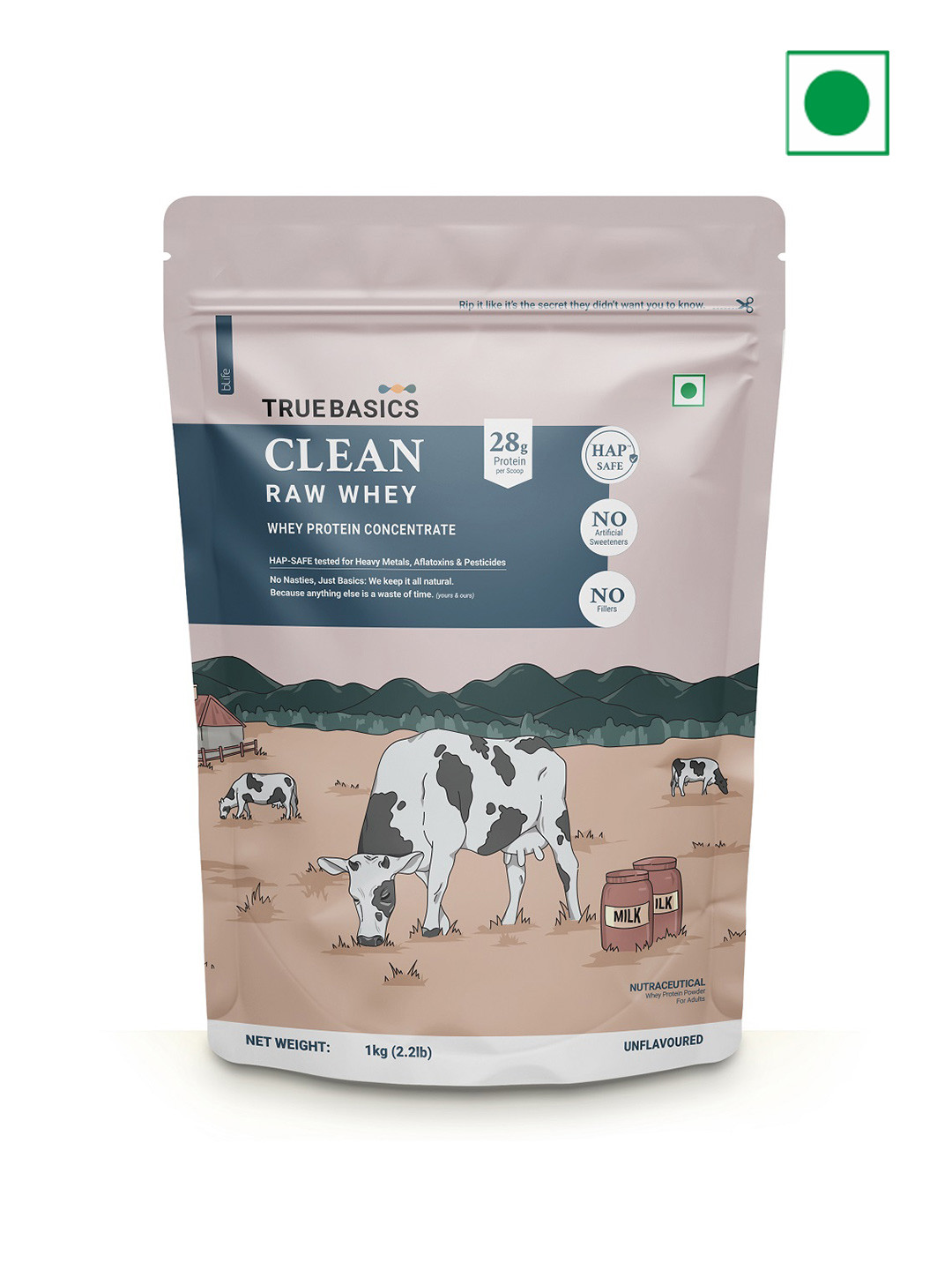 TrueBasics Clean Whey Protein Powder - Unflavored - 1 kg