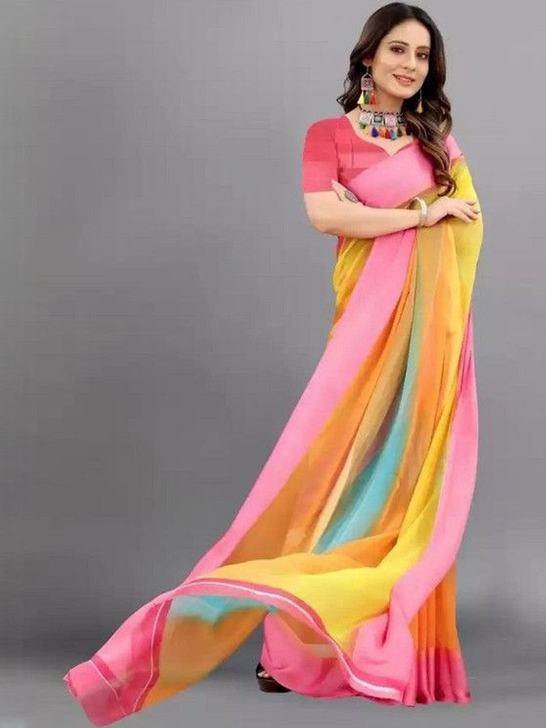 GHAN SALS Colourblocked Baluchari Saree