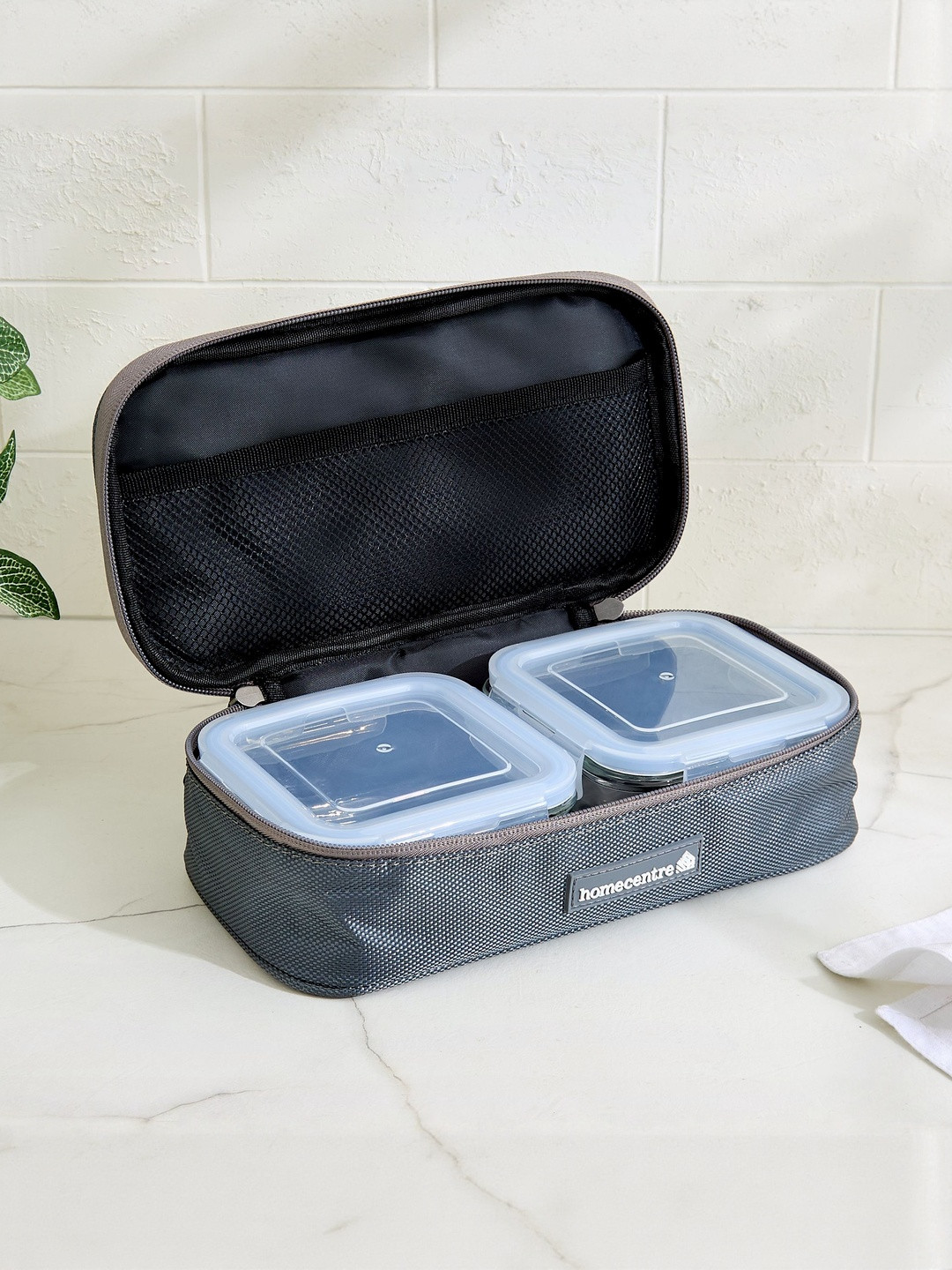 Home Centre Korobka Brooklyn Blue 2 Pieces Glass Easy To Clean Lunch Box